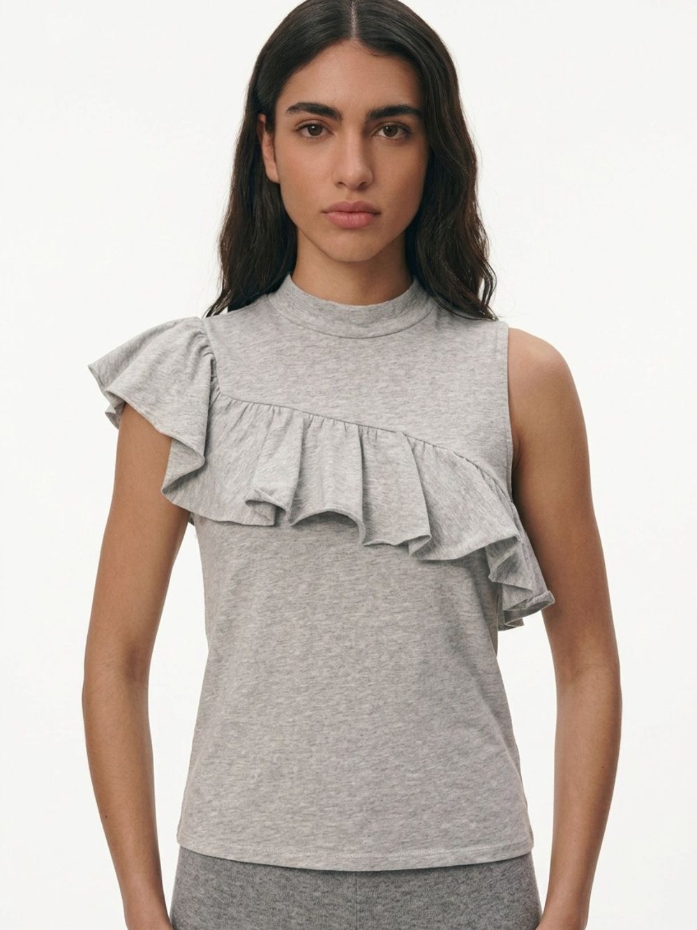 BP | Gray Ruffle Accent Sleeveless High Neck Top Women’s Size Large